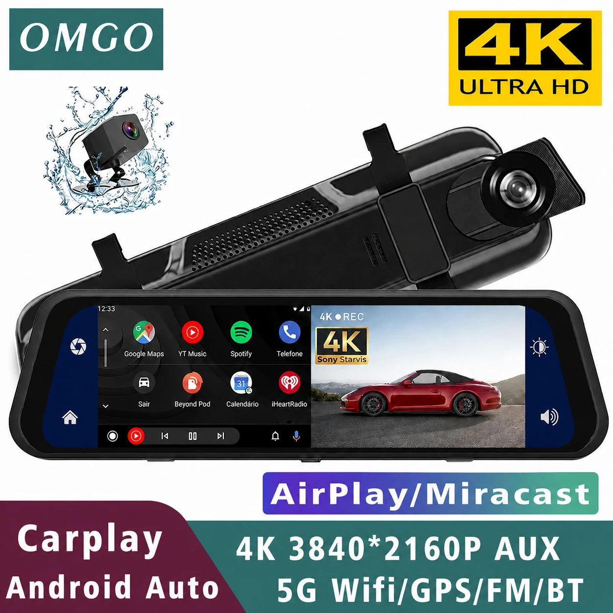 Espelho Retrovisor DriveVision 360 com Câmara Frontal e Traseira